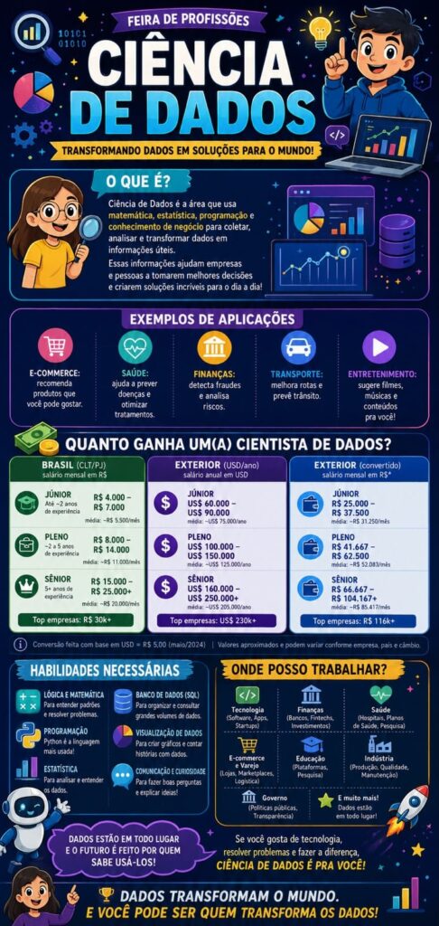 Banner sobre Ciência de Dados apresentado na Feira de Profissões 2026 do Colégio Carmo